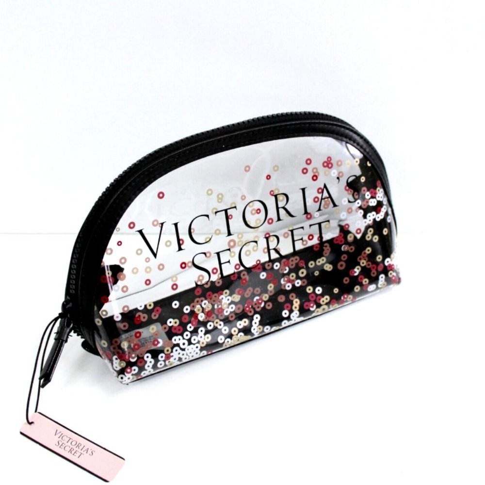 Victoria's Secret Clear Sparkle Confetti Zip Cosmetic Makeup Case Pouch Bag